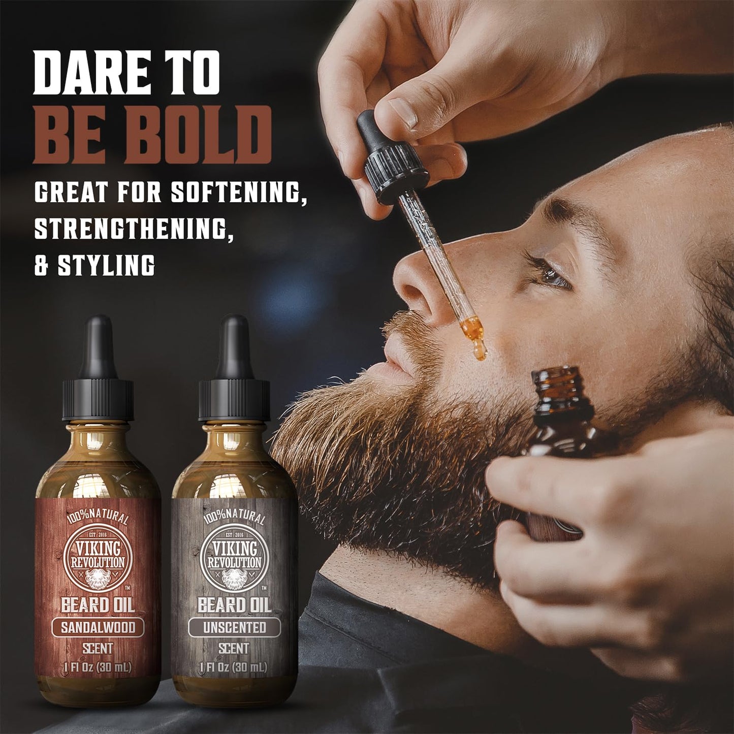 Viking Revolution Sandalwood Beard Oil for Men - Natural Mens Beard Oil with Argan Oil and Jojoba Oil - Beard Softener, Strengthens and Moisturizes - Beard Conditioner for Men (Sandalwood, 1 Pack)