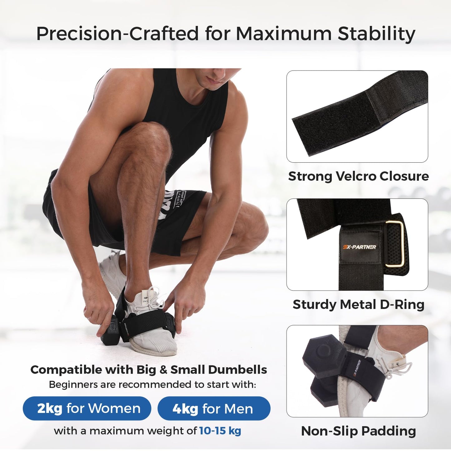 2PCS Monkey Foot Dumbbell Attachment for Glute Kickbacks & Leg Workouts, Adjustable Ankle/Foot Strap for Home Gym, Dumbbell Lifting Attachment for Hamstring Curls, Foot Weight Training Equipment - Black