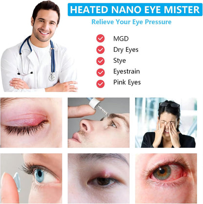 Heated Nano Eye Mist Sprayer,Portable Eye Mister with Warm Compress Moist Heat for Relief Dry Eyes and Stye,Eye Drops Tool,Rechargeable Electric Eye Steamer for Eyelid,Eye Skin SPA