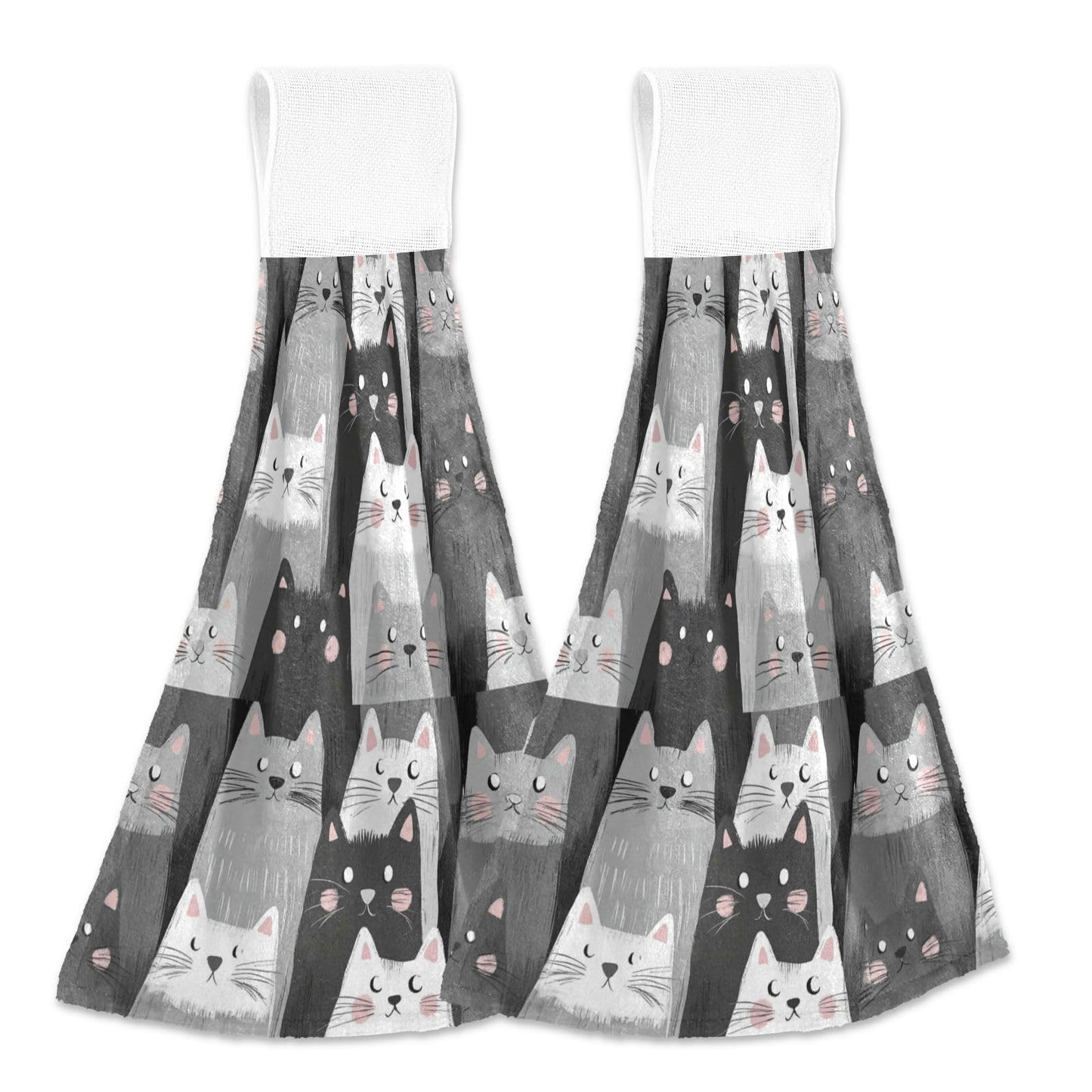 Boccsty Cats Kitten Pattern Hanging Kitchen Towels 2 Pieces Funny Gray Kitty Animal Dish Cloth Tie Towels Hand Towel Tea Bar Towels for Bathroom Farmhouse Housewarming Tabletop Home