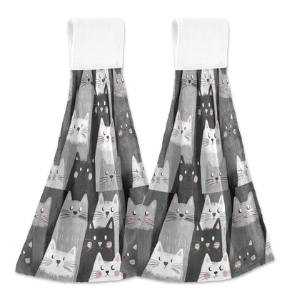 Boccsty Cats Kitten Pattern Hanging Kitchen Towels 2 Pieces Funny Gray Kitty Animal Dish Cloth Tie Towels Hand Towel Tea Bar Towels for Bathroom Farmhouse Housewarming Tabletop Home
