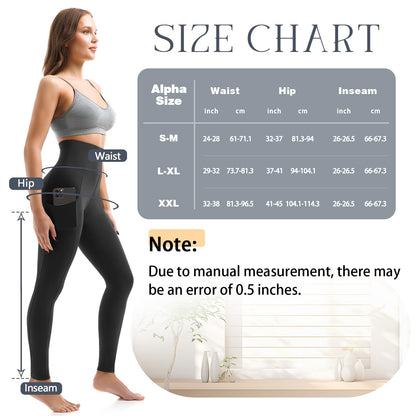 Leafigure 2 Pack Gym Leggings for Women High Waist Opaque Leggings with Pockets for Workout Sport Yoga Running Black LXL