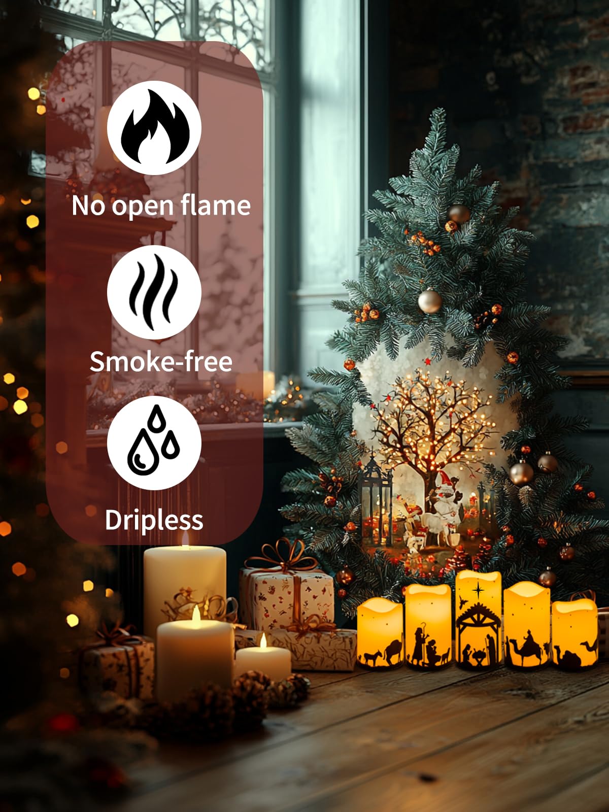 ONEIHOMM 5 Pcs Christmas Nativity Scene Candles with Timer Remote Control