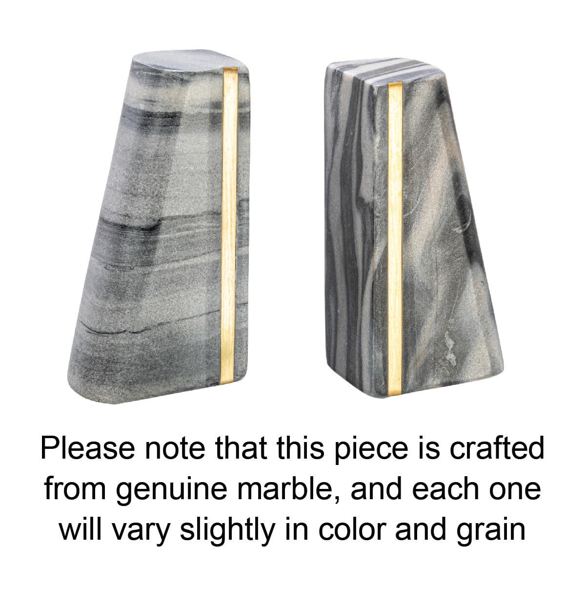 Main + Mesa Modern Marble Bookends with Brass Detail, Set of 2, Grey