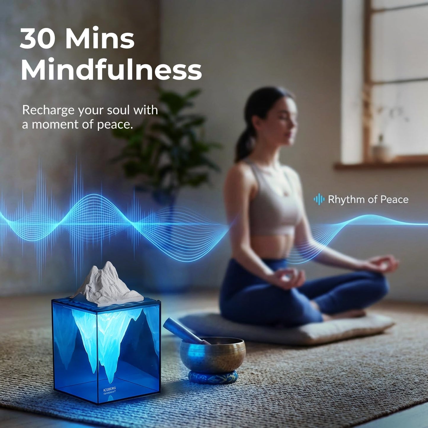 Calming Iceberg Essential Oil Stone Diffuser & Mood Lamp, Silent Flameless Aromatherapy Night Light, Minimalist Zen Decor for Stress Relief, Mindfulness & Meditation Gift (Glacier Blue)