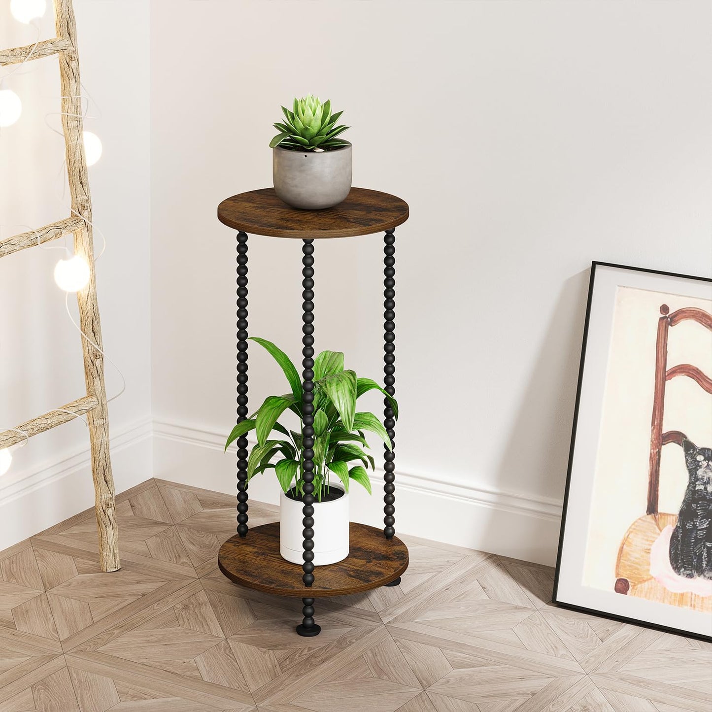 YINMIT Plant Stand Indoor, 2 Tier Small Plant Stand, 23" Tall Metal Spindle Poles Plant Stands, Corner Flower Pot Stand, Plant Tables Indoor, Planter Pot Holder for Balcony Garden Patio Living Room