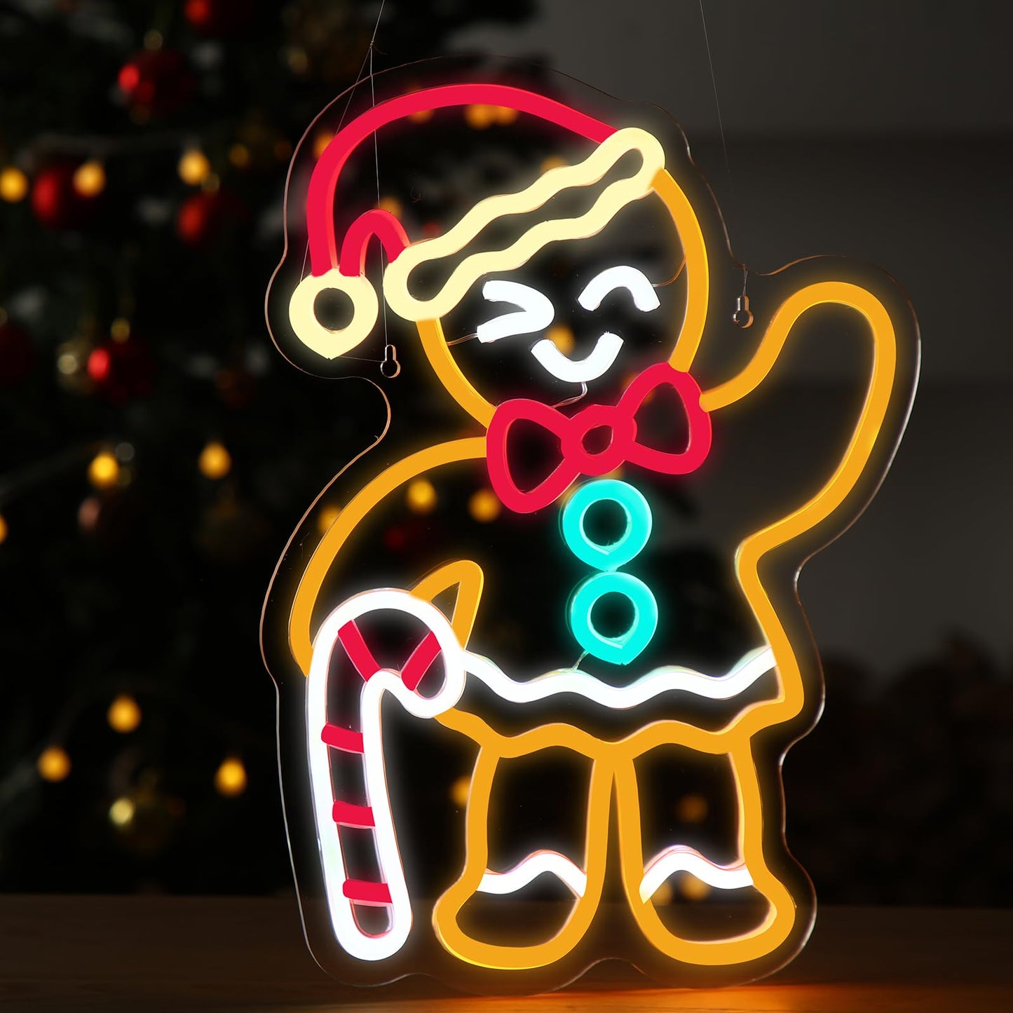 Xuhal Female Gingerbread Man Neon Sign Christmas Neon Sign Xmas Decorations Light up USB Powered LED Light Wall Bar Living Room Decor for Christmas Winter Home Bedroom Office Table