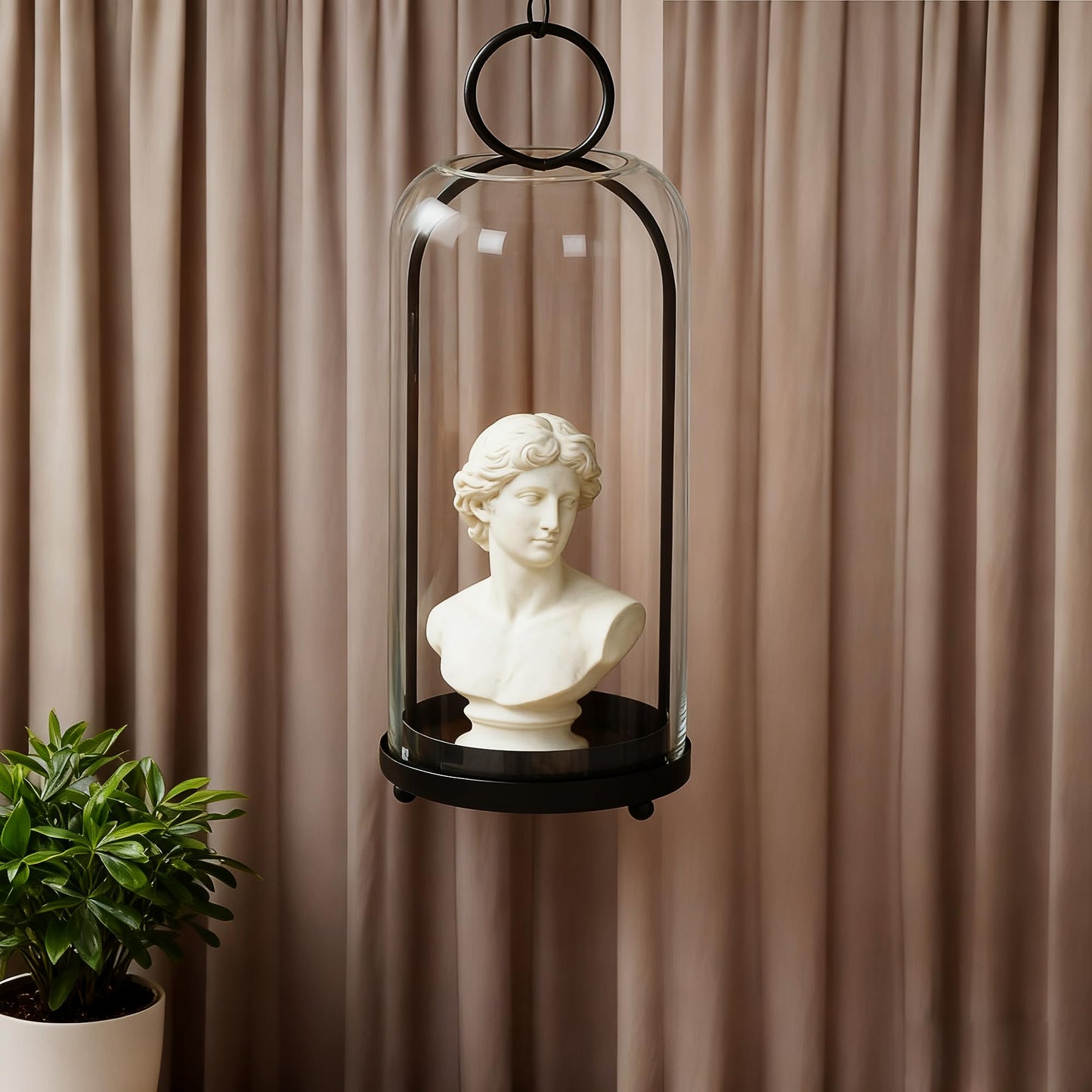 Twakutwaku 20" High Versatile Modern Metal Hurricane Lantern with Handmade Sturdy Glass Dome in Black for Pillar Candle & Plants, Industrial, Farmhouse, Shabby Chic (Black, 7.5"x20")
