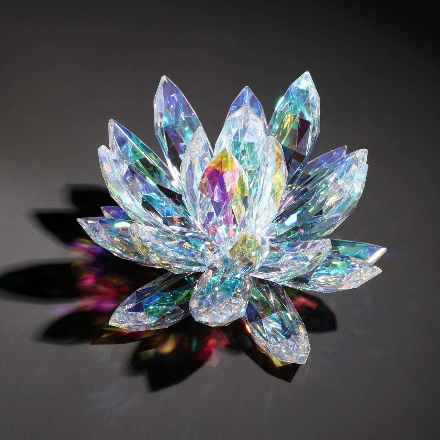 QNGCOLRCY Crystal Lotus Glass Figurine Yoga Buddhism Healing Meditations Lotus Flower Gift Table Car Home Decor (Colorful)