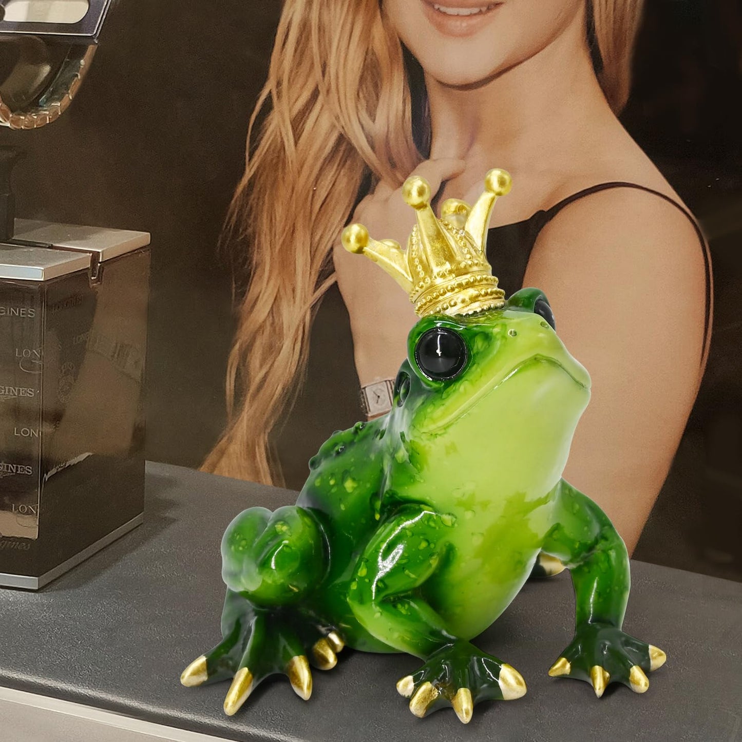 Juliahestia Frog Crown Prince Prime Bedroom Ornament Collectible Cute Figurine Statue Home Office Desk Bookcases Decorations Gifts for Women Sister Lover Room Baby Shower Decor Cake Topper