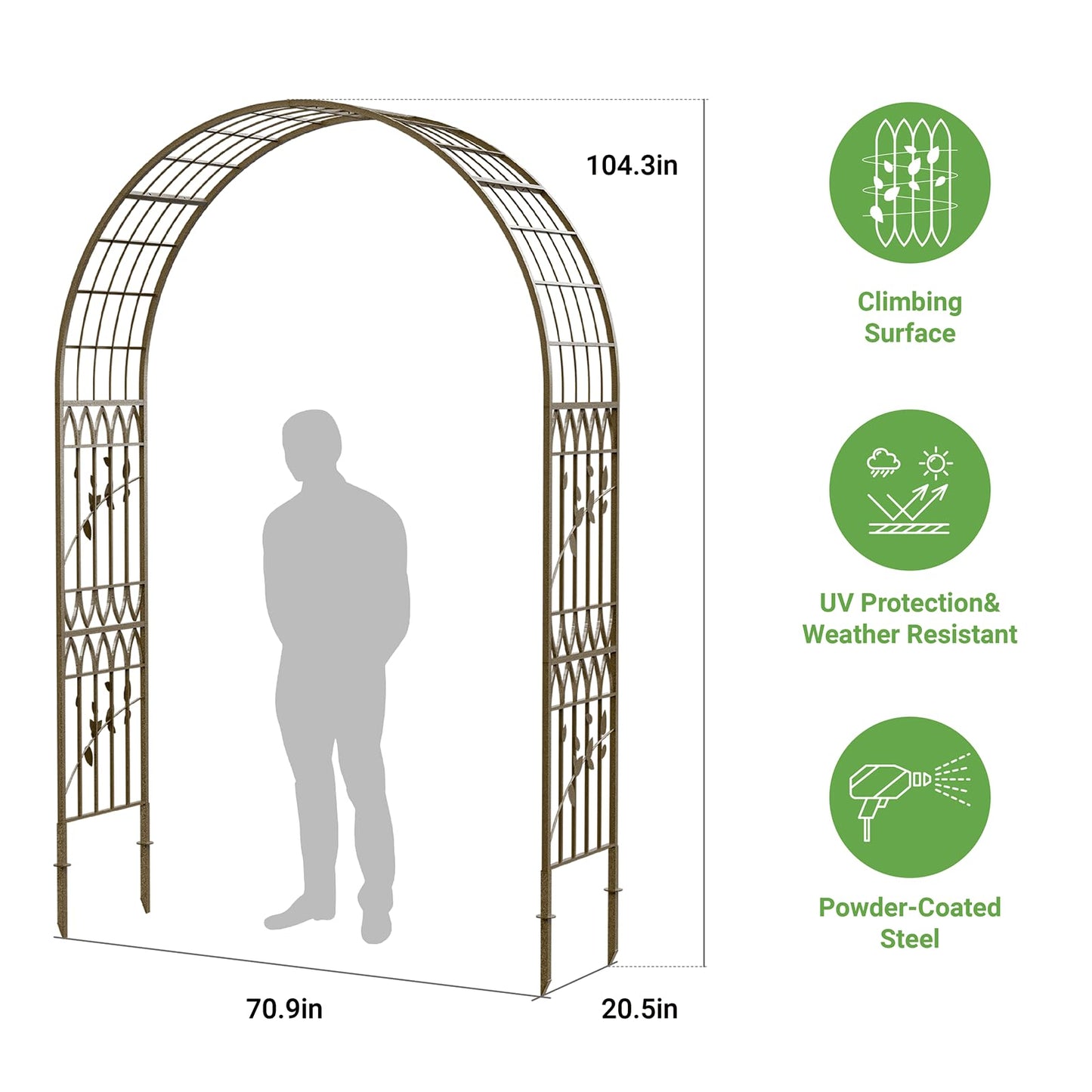 Meyrines Metal Garden Arbor, 104.3” Tall Wrought Iron Archway for Climbing Plants & Flowers, British-Style Garden Trellis (Silver)
