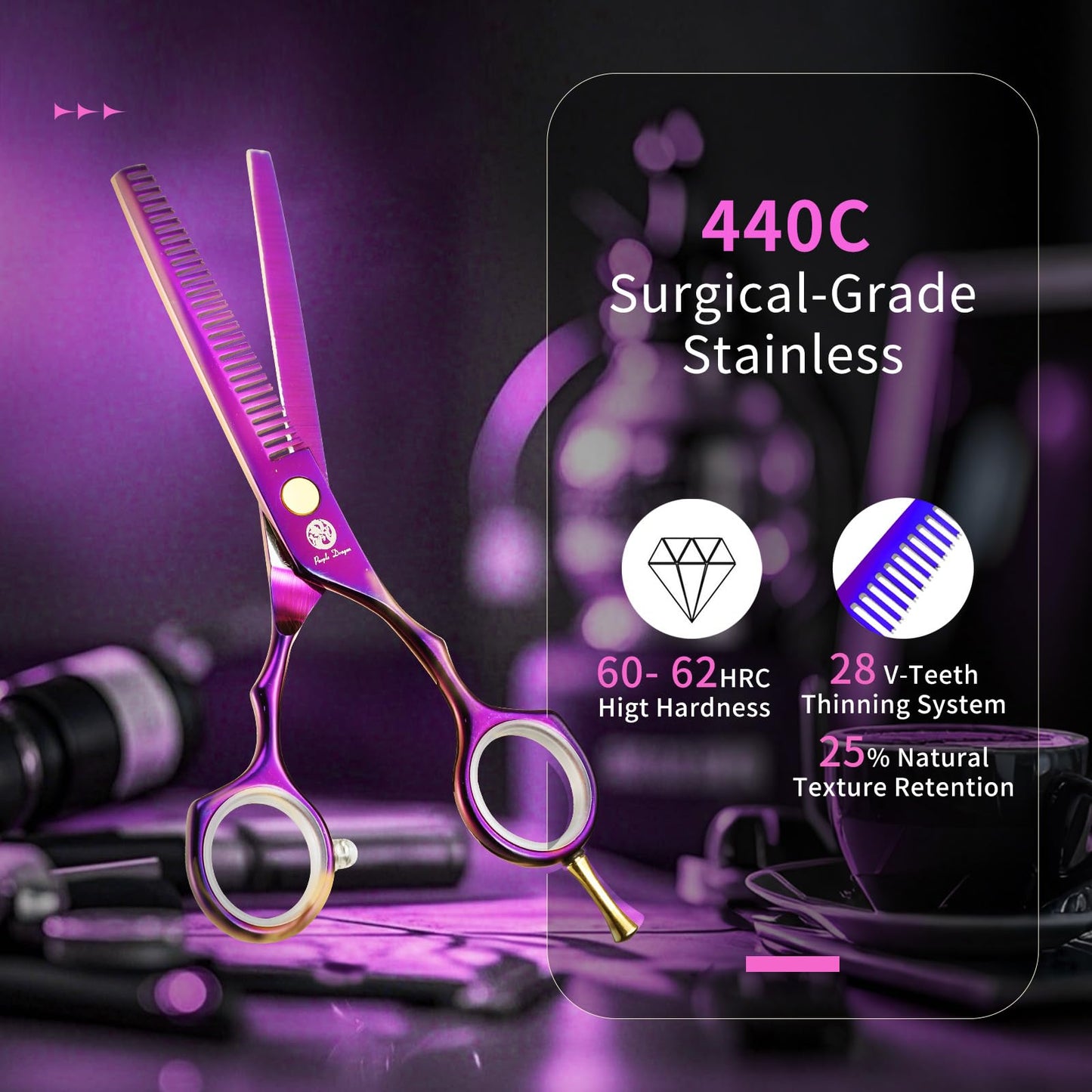 Purple Dragon Purple Hairdressing Scissors Set 5.5 Inch Hair Cutting & Thinning Scissors Kit for Men Women Kids Home Salon Barber