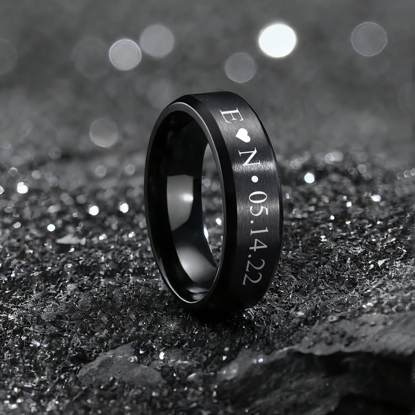 VNOX Customize Jewelry-6MM Black Stainless Steel Beveled Edge Matte Brushed Finish Rings for Men Women,Size 7