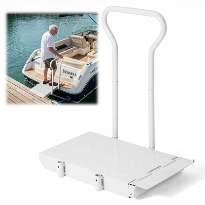 Foldable Boat Boarding Platform with Handrails – 500LB Capacity Heavy-Duty Iron Dock Steps, Anti-Rust Anti-Slip Surface, Dock Extension
