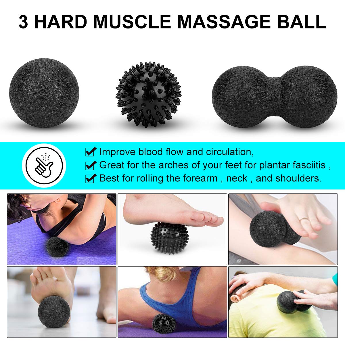 Foam Roller Set - High Density Back Roller, Muscle Roller Stick,2 Foot Fasciitis Ball, Stretching Strap, Massager Ball for Whole Body Physical Therapy & Exercise, Yoga, Back Pain, Leg, Deep Tissue