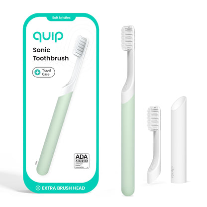 Quip Sonic Electric Toothbrush for Adults - Time Travel & Soft Bristles with Travel Case & Replacement Brush Head - 3 Month Battery Life, Plastic Handle - Magenta