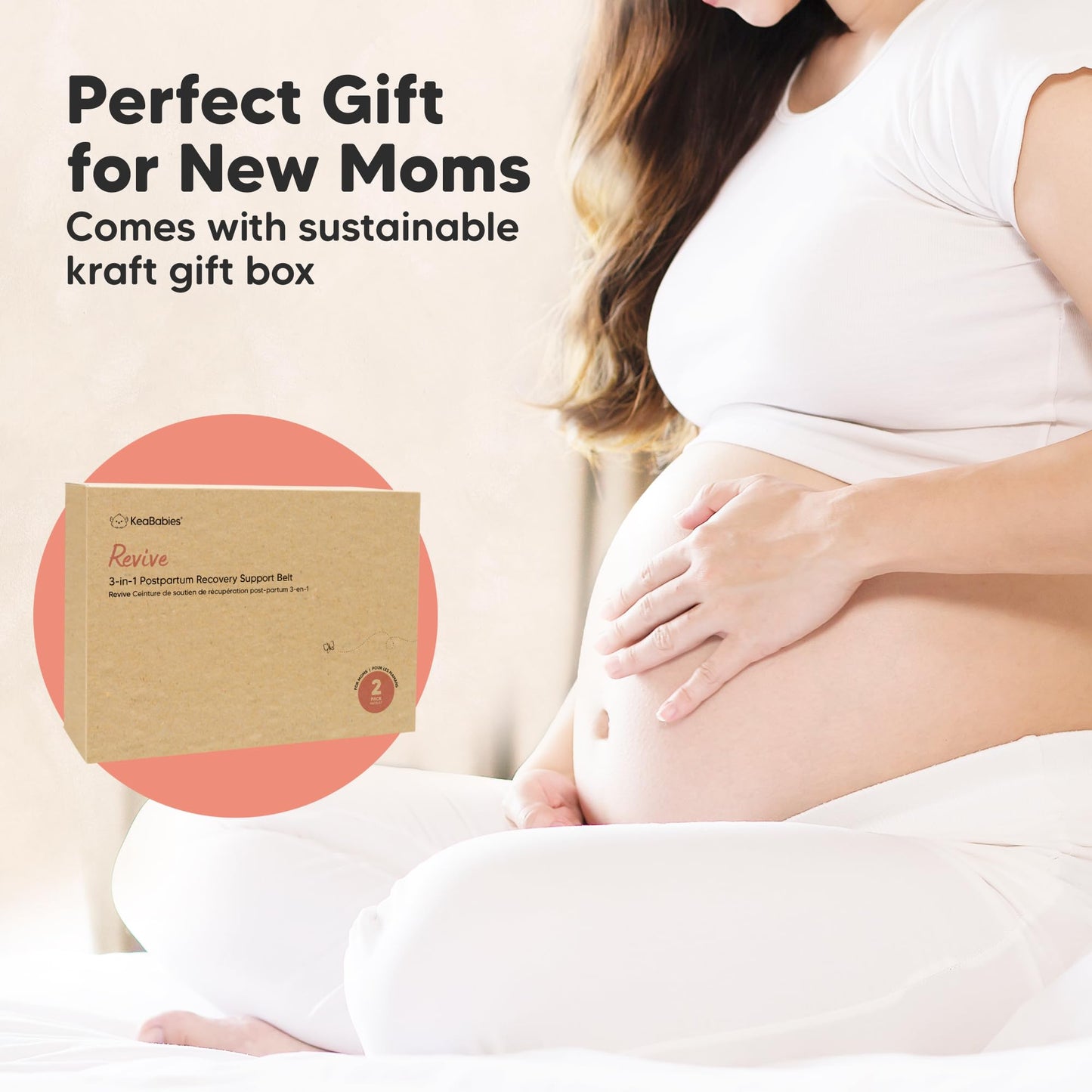 KeaBabies 3 in 1 Postpartum Belly Support Recovery Wrap – 2-Pack Postpartum Belly Band, After Birth Brace, Slimming Girdles, Waist Shapewear, Post Surgery Pregnancy Support Band (Black/Ivory, M/L)