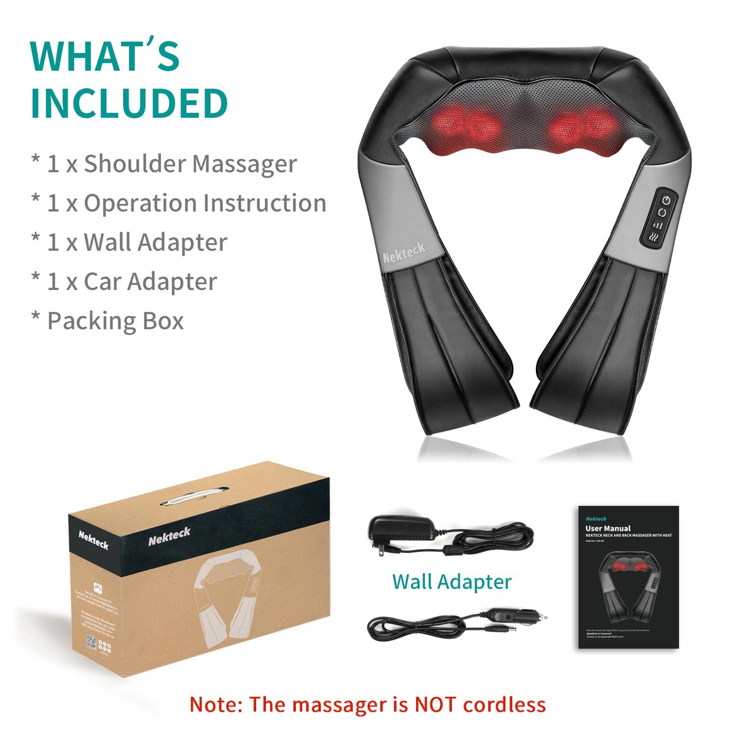 Nekteck Neck Massager for Pain Relief Deep Tissue, FSA Eligible Shiatsu Back Massager with Heating 3D Kneading Massage Pillow for Shoulder Leg Muscle, Office Home Car Use, HSA Eligible, Plug-in Use