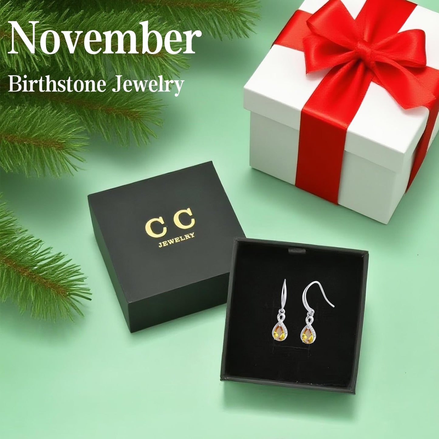 Infinity Birthstone Earrings 18K White Gold Plated 925 Sterling Silver Teardrop Infinity Drop Dangle Earrings November Birthstone Jewelry Birthday Gifts for Women Her Mother Wife