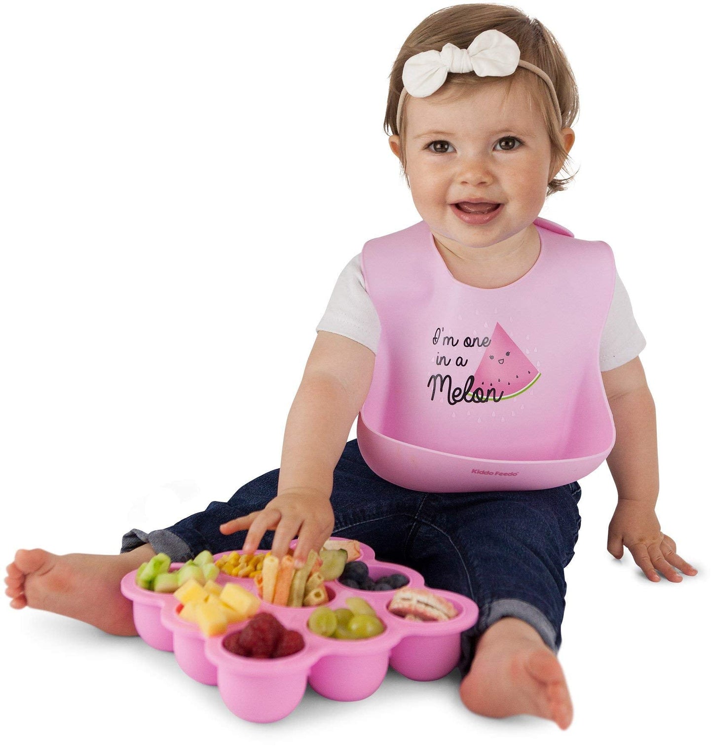 Kiddo Feedo Silicone Baby Bibs, Soft, Adjustable, Waterproof and Non Messy, Designed in Sweden, (watermelon-one in a melon)