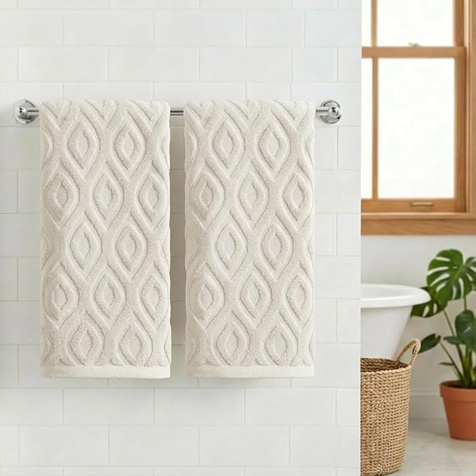 Artoid Mode 2 Pcs Beige 3D Diamond Grid Jacquard Hand Towels