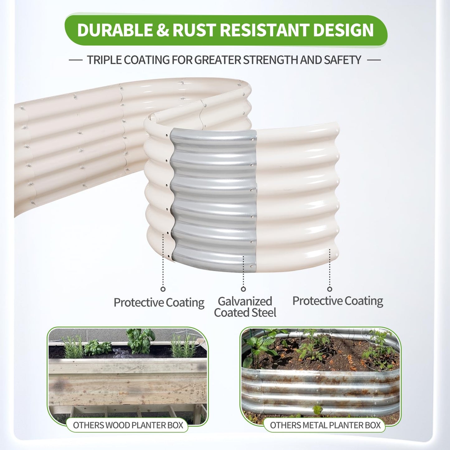 Permade Galvanized Raised Garden Bed - 6x2x1.4FT Metal Planter Boxes Outdoor | Oval Steel Raised Bed Kit for Gardening with Protective Tape, Gloves for Vegetables, Flower, Herb (White)
