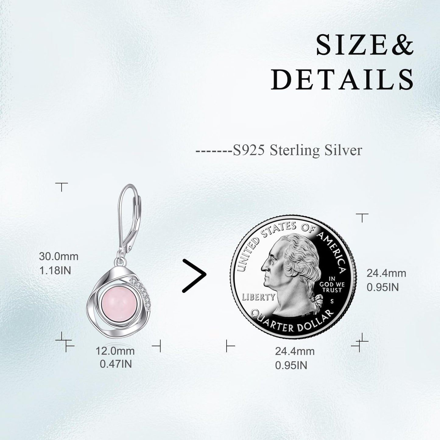 925 Sterling Silver Rose Quartz Leverback Earrings Dangle Drop Jewelry Gifts for Women (Rose quartz)
