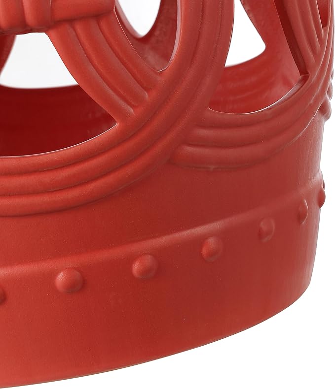 JONATHAN Y TBL1022G Lucky Coins 16" Chinese Ceramic Drum Indoor/Outdoor Garden Stool Bohemian, Coastal, Cottage, French Country, Traditional, for Living Room, Garden Room, Patio, Matte Coral