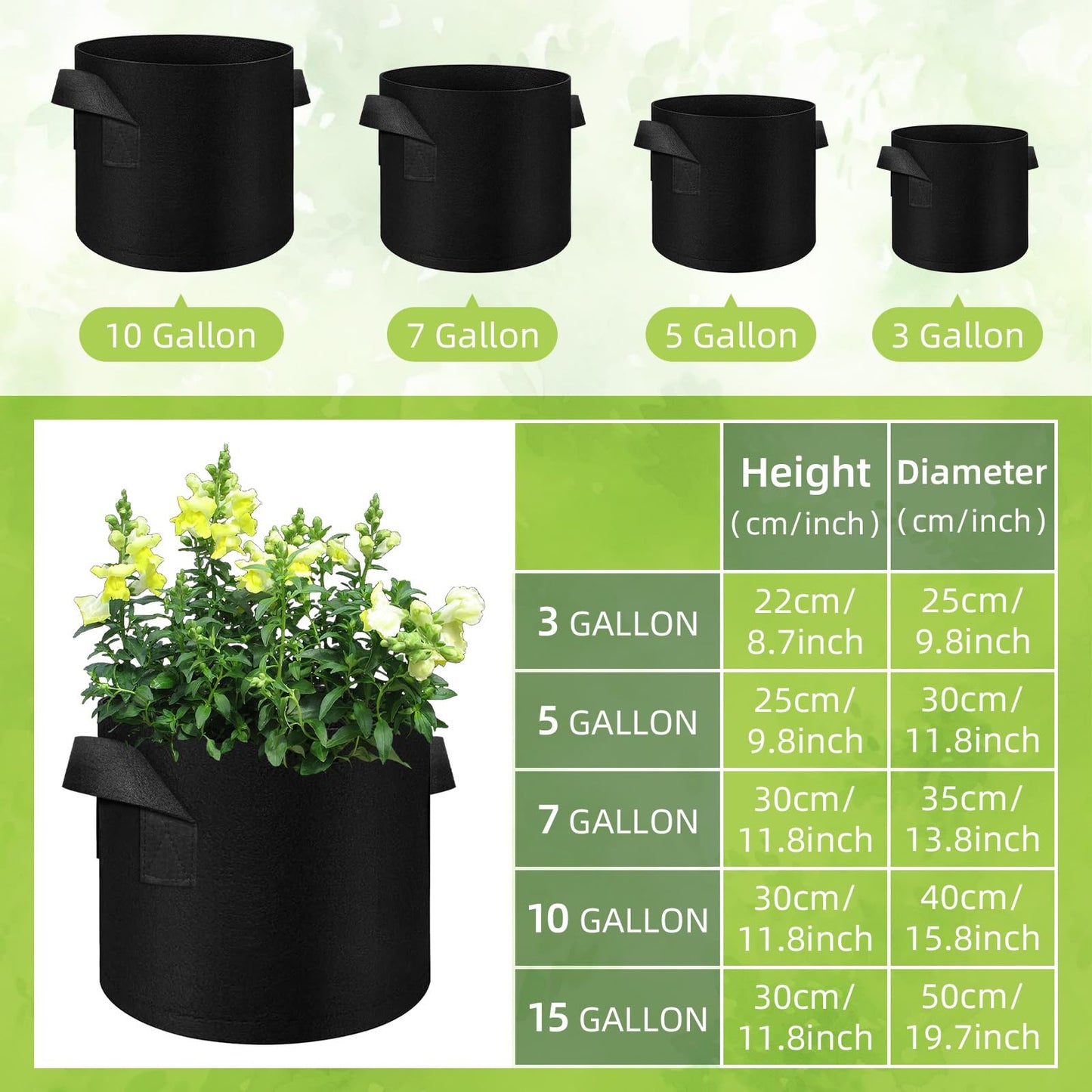 Cskunxia 40-Pack 10 Gallon Grow Bag, Non-Woven Fabric Pots with Handles, Garden Planting Bag for Potatoes, Carrots, Tomatoes and Other Vegetables, Fruits