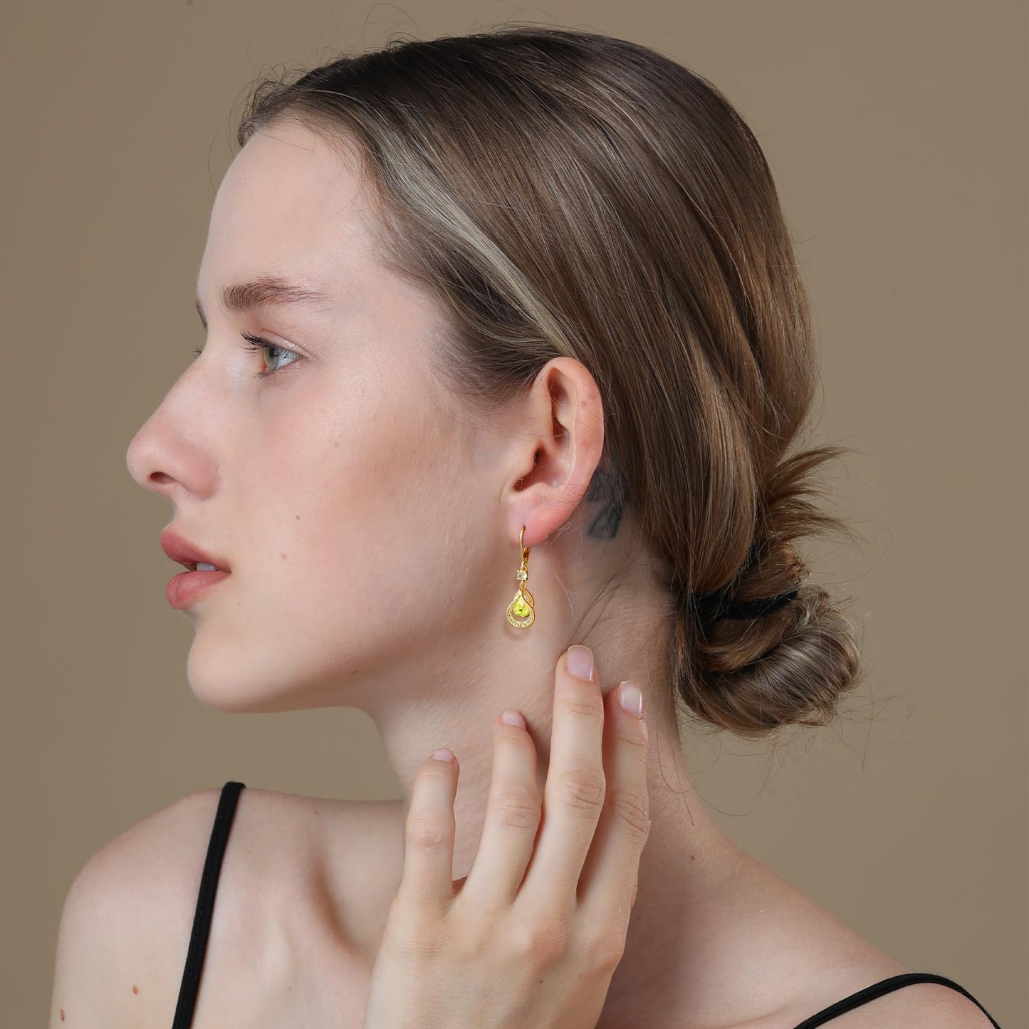 Dangle Trendy Leverback Birthstone Earrings 14K Gold Plated Teardrop Dangle Earrings Jewelry Christmas Birthday Gifts for Women (Gold August)