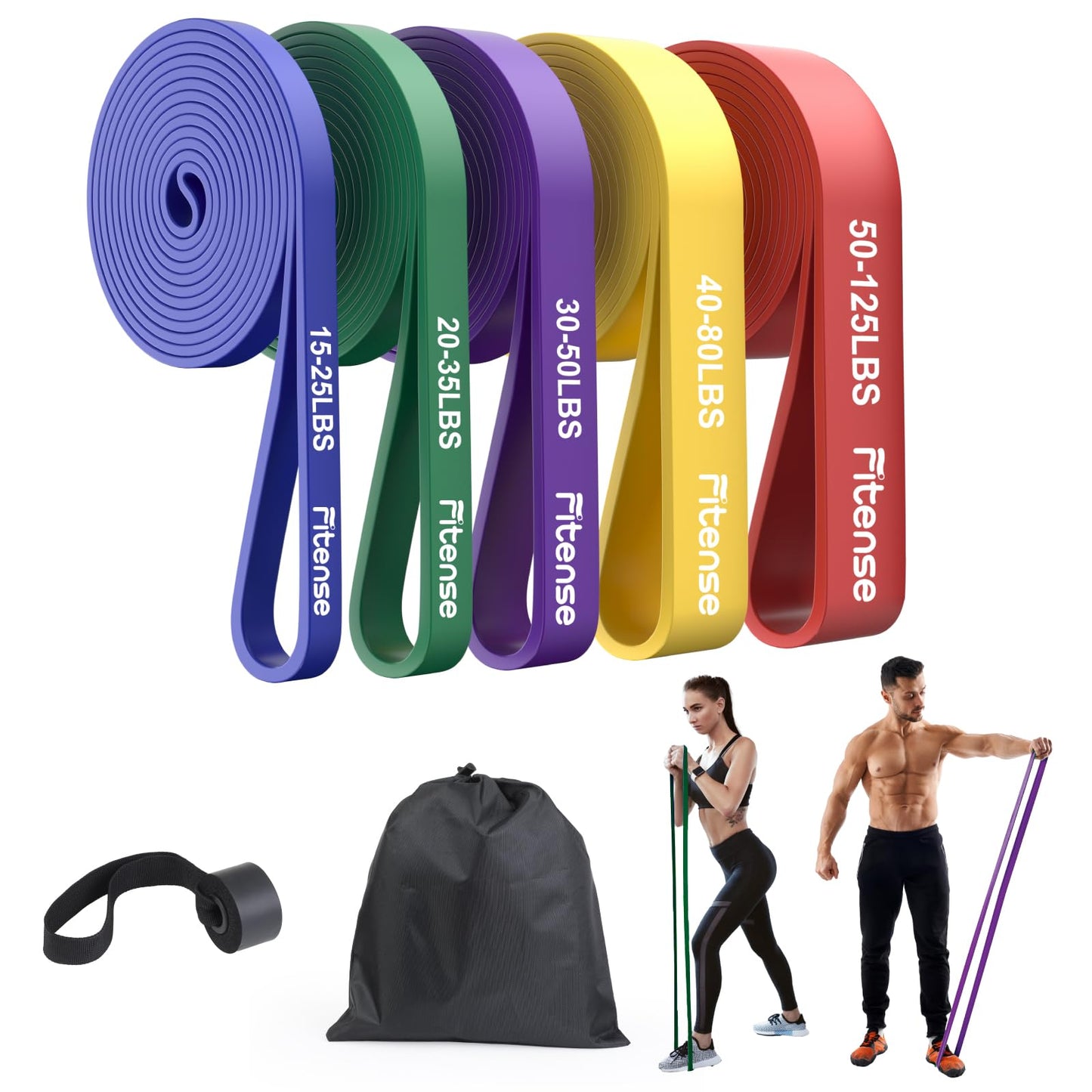 Resistance Bands Set - Pull Up Bands for Men Women, Exercise Bands Resistance with Door Anchor, Training Poster & Pouch for Body Stretching, Pull Up Assist