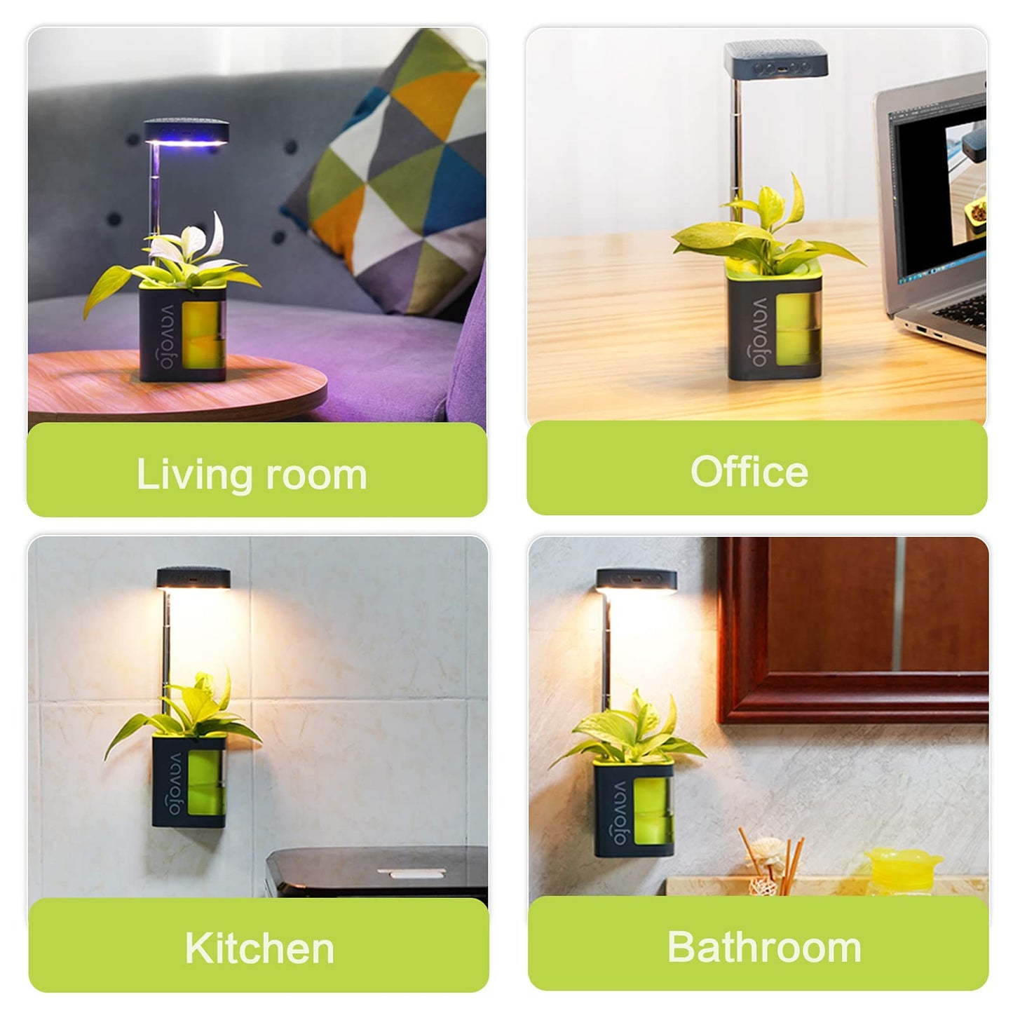 VAVOFO Plant Light for Indoor Plants Rechargeable Mini Grow Light with Planter, Full Spectrum, Height Adjustable, Automatic Timer, DIY Various Small Planting,Green