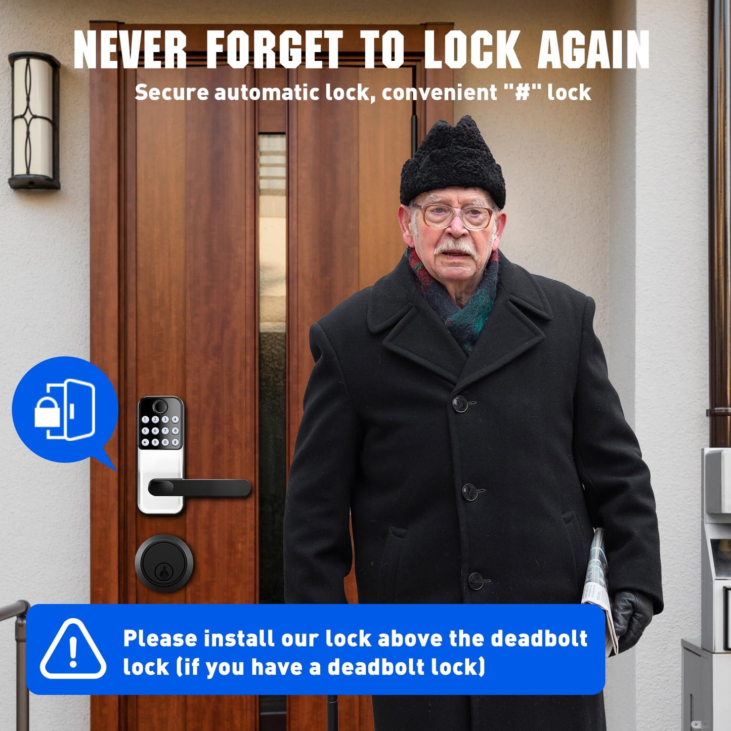 Smart Door Lock With Handle: Keyless Entry With Gateway Sensor - Keypad and Remote Control Digital Lock for Front Door - Compatible With Alexa