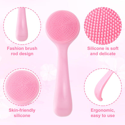 2 Pack Silicone Manual Facial Cleansing Brush, Skin Friendly Waterproof Face Cleaning Scrubber Exfoliator Cleanser for Blackheads Whiteheads Makeup Residues Removal- Blue & Pink
