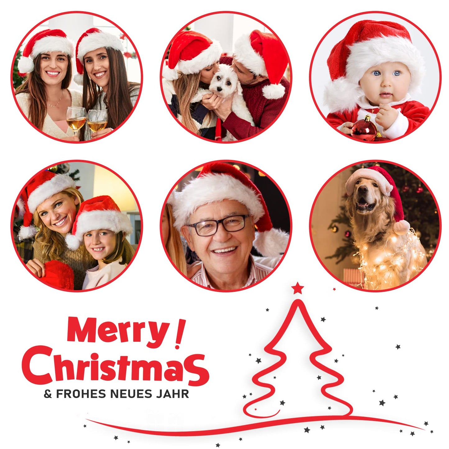JUANANIUG Christmas Santa Hat Adult: Xmas Holiday Hat for Women and Men - Extra Thicken Classic Fur for Christmas New Year Festive Holiday Party Supplies