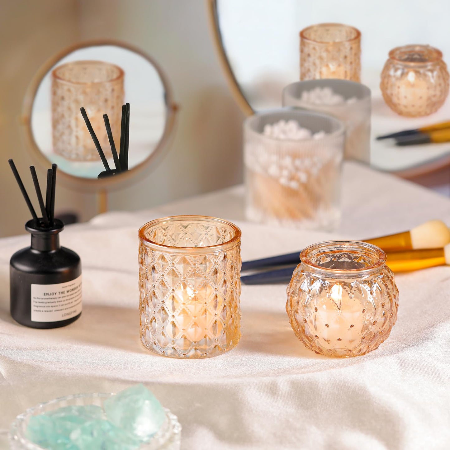 DARJEN Gold Votive Candle Holders- 10Pcs Glass Tealight Candle Holder, Size Upgrade Design for Home Decor, Elegant Candle Holder for Party & Dinner Table Centerpieces, Living Room Decor Gifts
