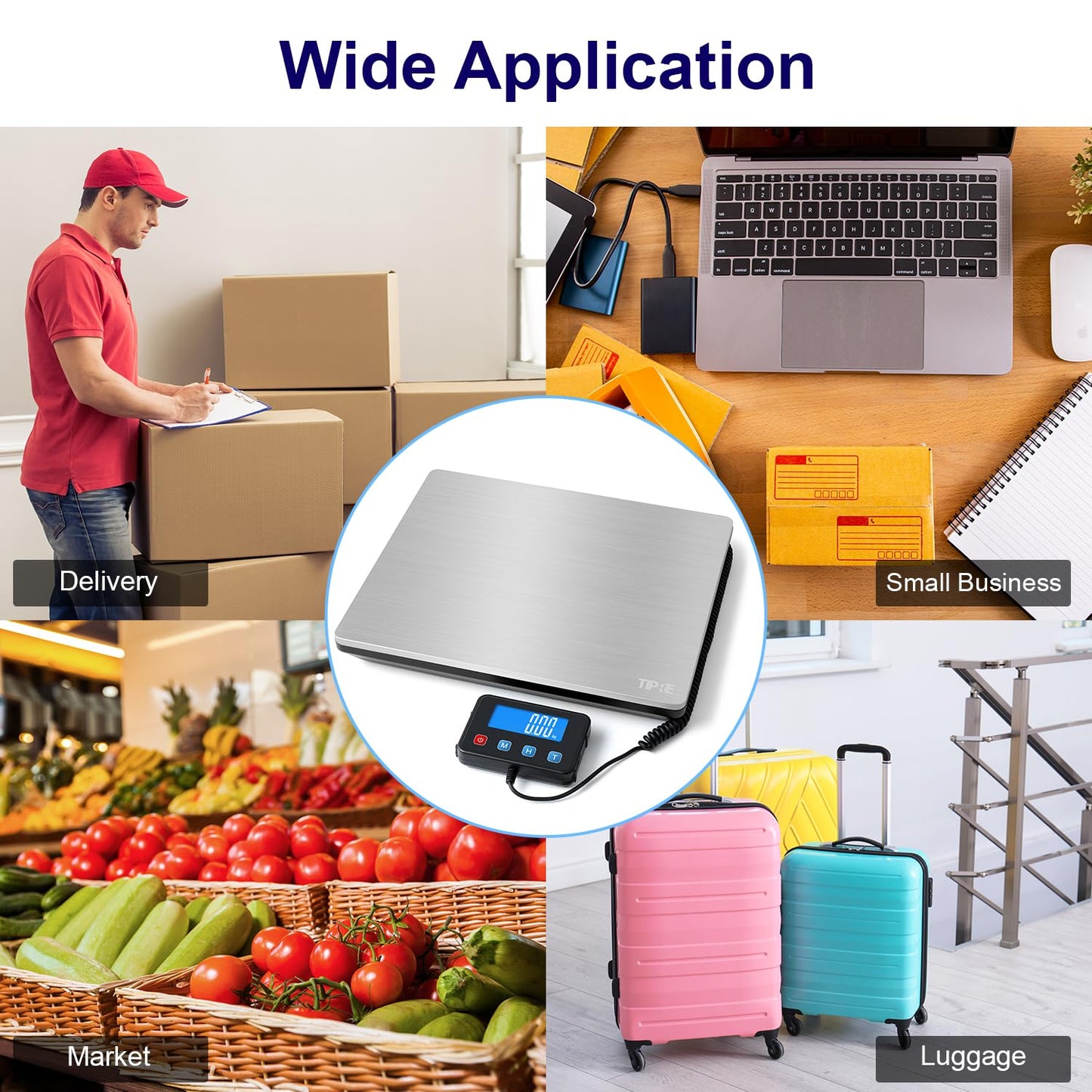 TIPRE Digital Shipping Postal Scale 0.5 oz High Accuracy！440lb Commercial Weight Scale for Package, Small Business, Mail, Warehouse, Home, Battery & Charging Cable Included