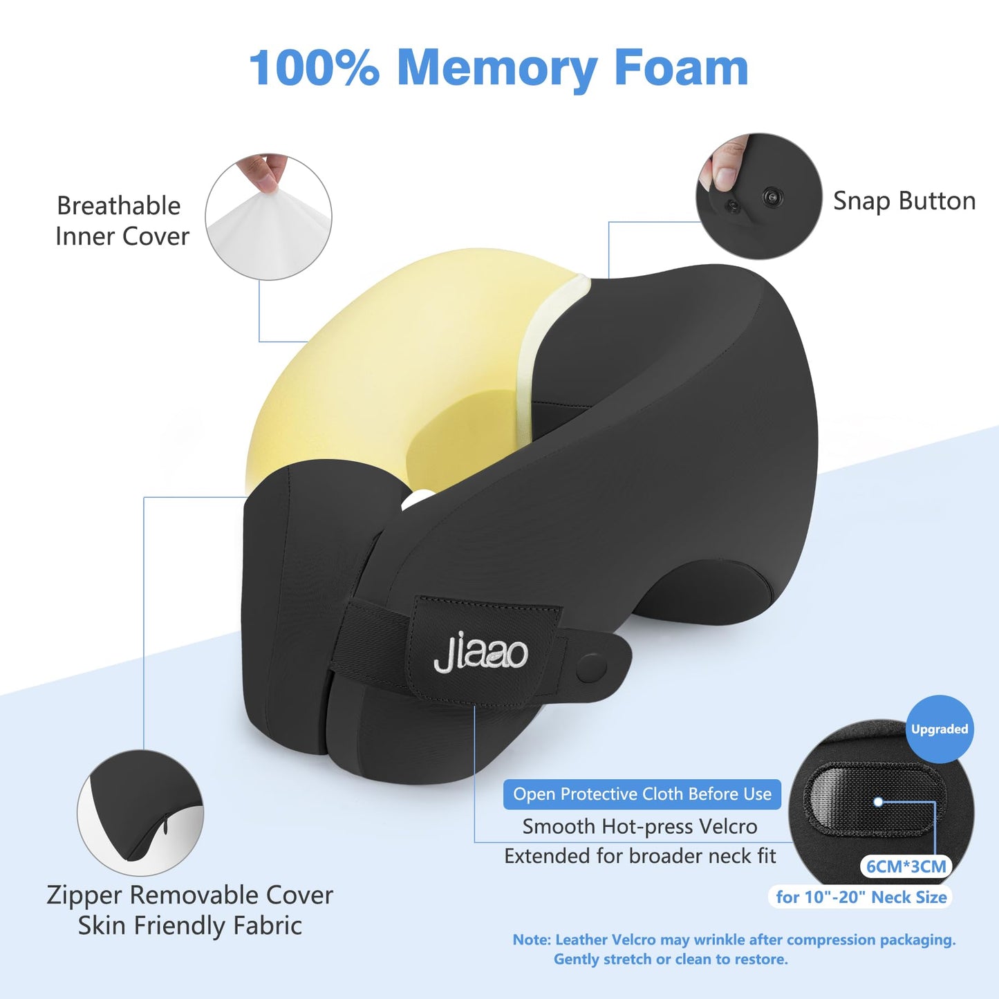 jiaao Neck Pillow Airplane, Memory Foam Travel Neck Pillows for Long Flight, 3D Eye Masks, Ear Plugs and Portable Drawstring Bag, Napping Pillow for Home, Road Trips, Sleep Rest and Travel Use