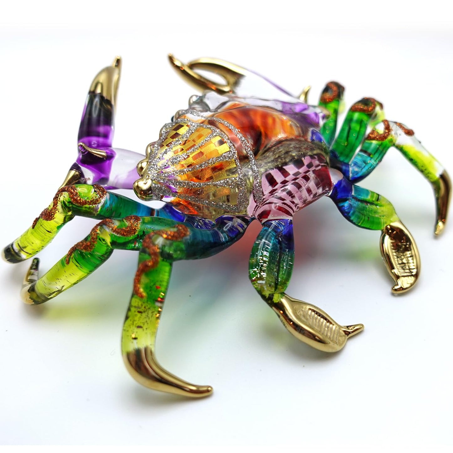 Sansukjai Big Crab Figurines Animals Hand Painted Blown Glass Art W22k Gold Trim Collectible Gift Decorate 5"