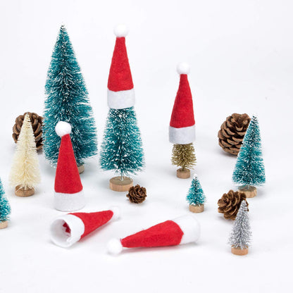 Biubee 36 Pcs Mini Santa Hats- Christmas Lollipop Hat for Crafts- Mini Santa Claus Hat Wine Bottles Cover for Christmas Silverware Holders Table Dinner Decorations