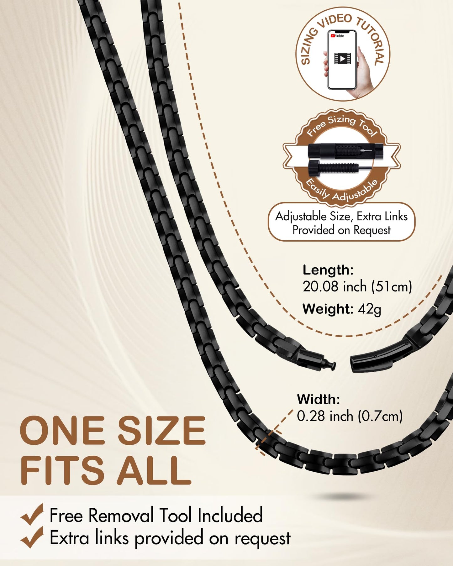 Feraco Magnetic Necklace for Men Women, Titanium Stainless Steel Magnetic Chain with Ultra Strength Neodymium Magnets, Black Jewelry Gift, Adjustable
