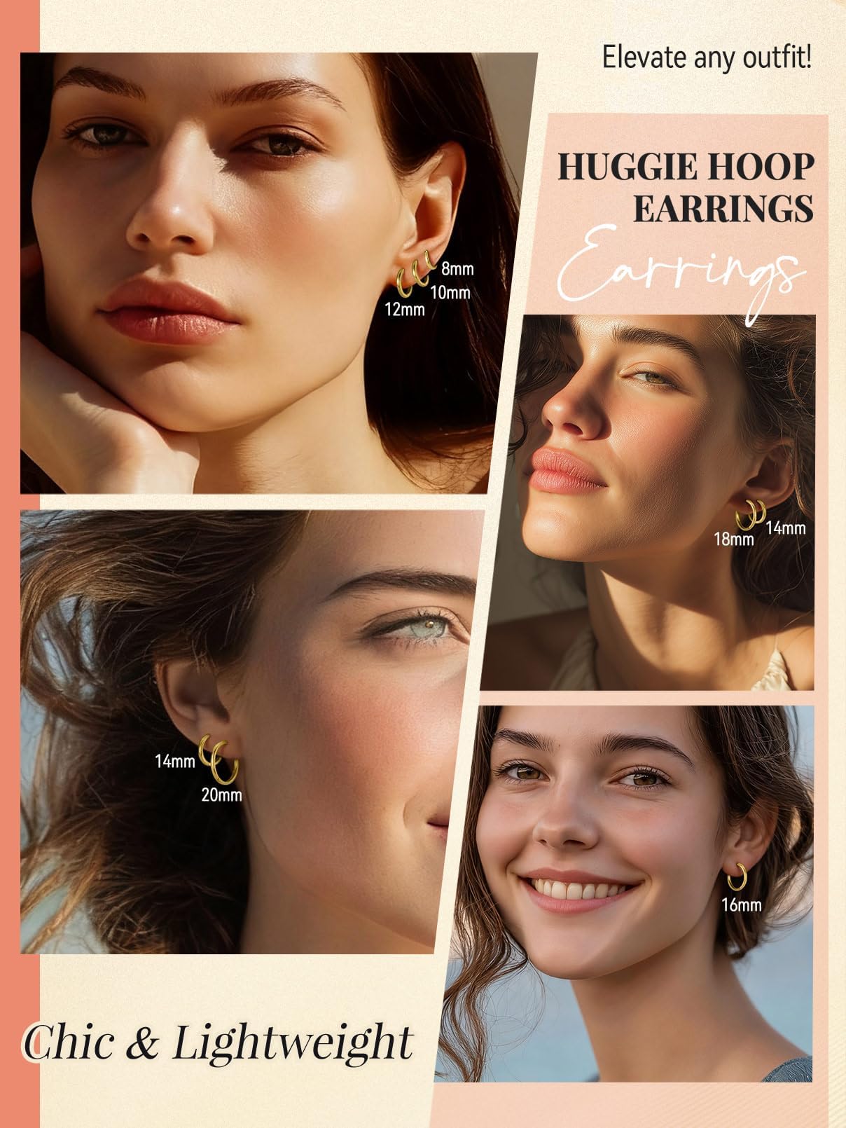 FaithHeart Hoop Earrings for Women, 14K Gold Hypoallergenic Huggie Hoop Earrings, Small Cartilage Earrings for Women 8mm, Send Gift Box