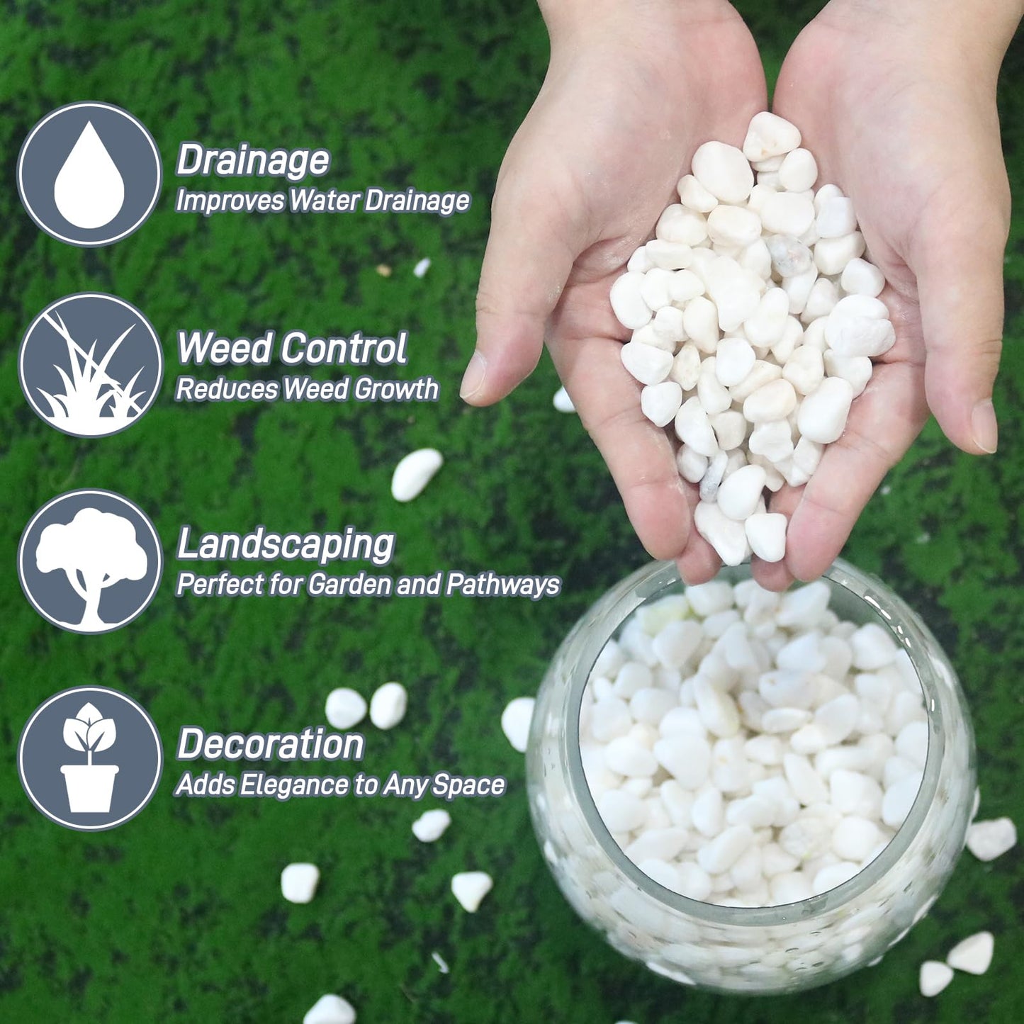 Mulctun 45LB Natural White Rocks, 1/4"-3/4" Garden River Rock,Decorative Pebbles Aquarium Gravel for Indoor Plants Garden Landscaping Terrarium Fish Tank and Outdoor Decoration