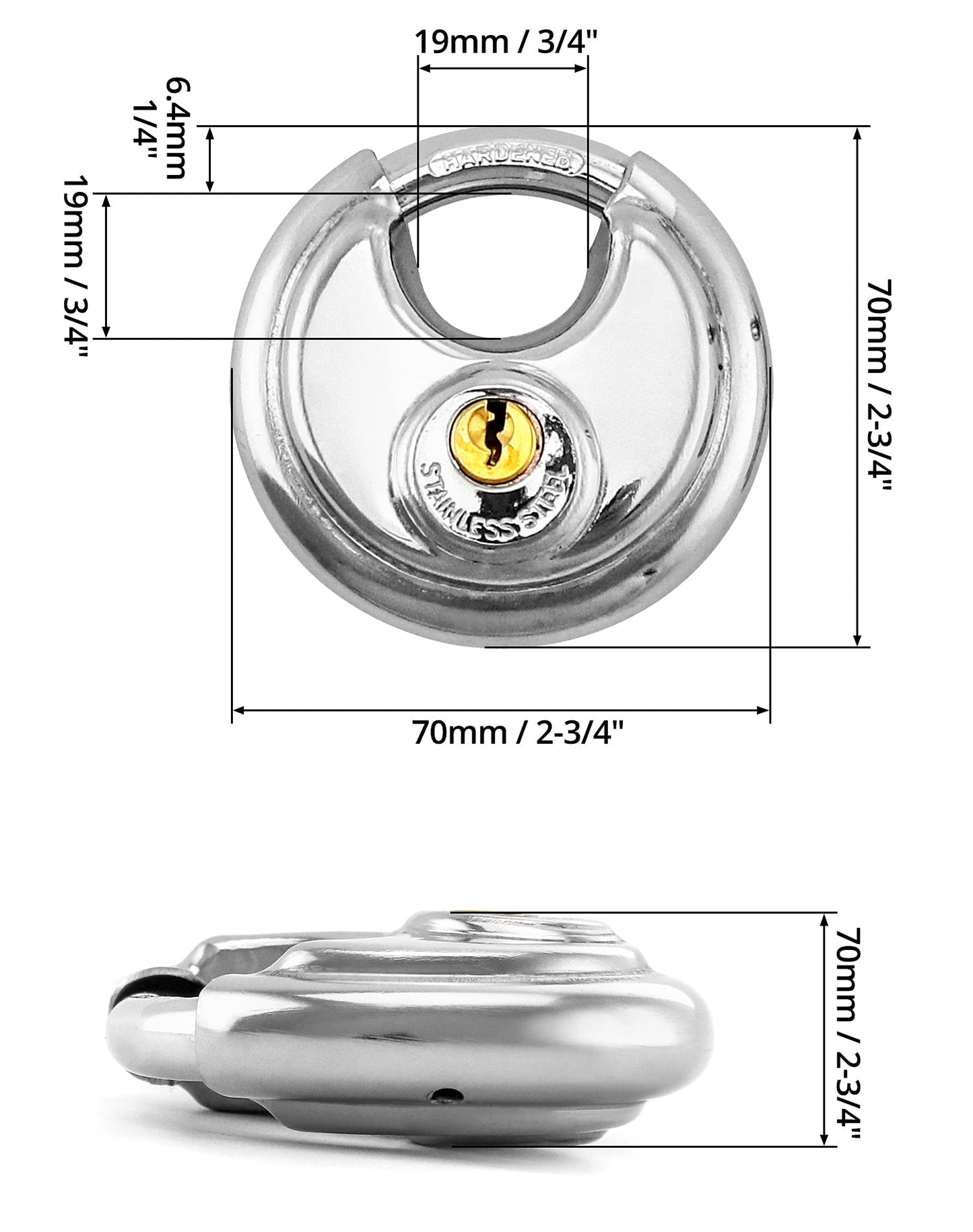 QWORK Disc Locks, 1 Pack Heavy Duty Steel Keyed Padlock Disc Storage Locks for Storage Unit, Moving Trailers, Shed, Fence, 3/8" Shackle