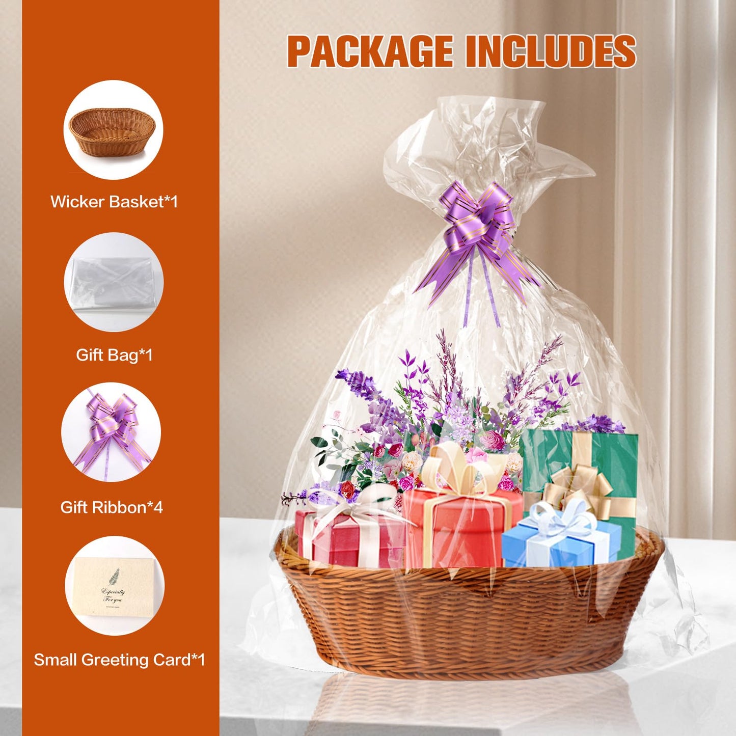 Boensi 2 Pack gift baskets empty, 14.9"x 11" x 4.7"Wicker Basket with Ribbon,Gift Bag – Bread Basket Perfect for Kitchen Storage,Christmas Gift,Table Centerpiece,Serving Bread, Fruit & Vegetable