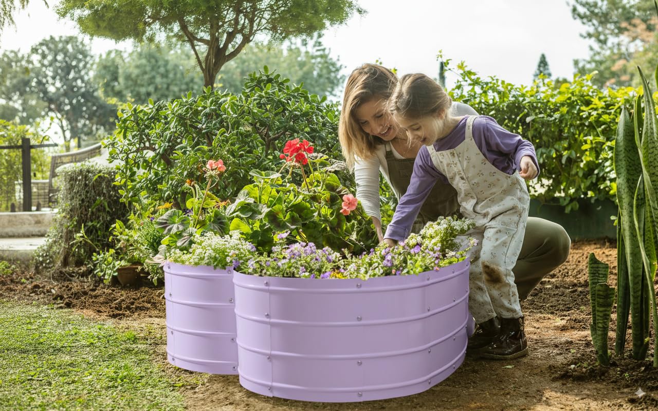 Plant & Plot Galvanized Raised Garden Beds Outdoor // Planter Raised Beds for Gardening, Vegetables, Flowers // Large Metal Garden Box (Lavender) // Tool-Free Assembly