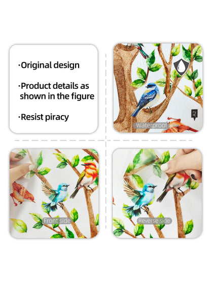 Tree Bird Wall Stickers - Green Flying Leaf Butterfly Vinyl Peel & Stick Removable Wall Art Decals Decorative for Living Room Kid Bedroom,83.54 cm x 78.79 cm