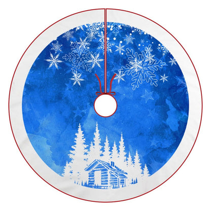 48 Inches Blue Christmas Tree Skirt Rustic Thick Xmas Tree Skirt with Snowflake Winter Happy New Year Decoration for Home Holiday Party