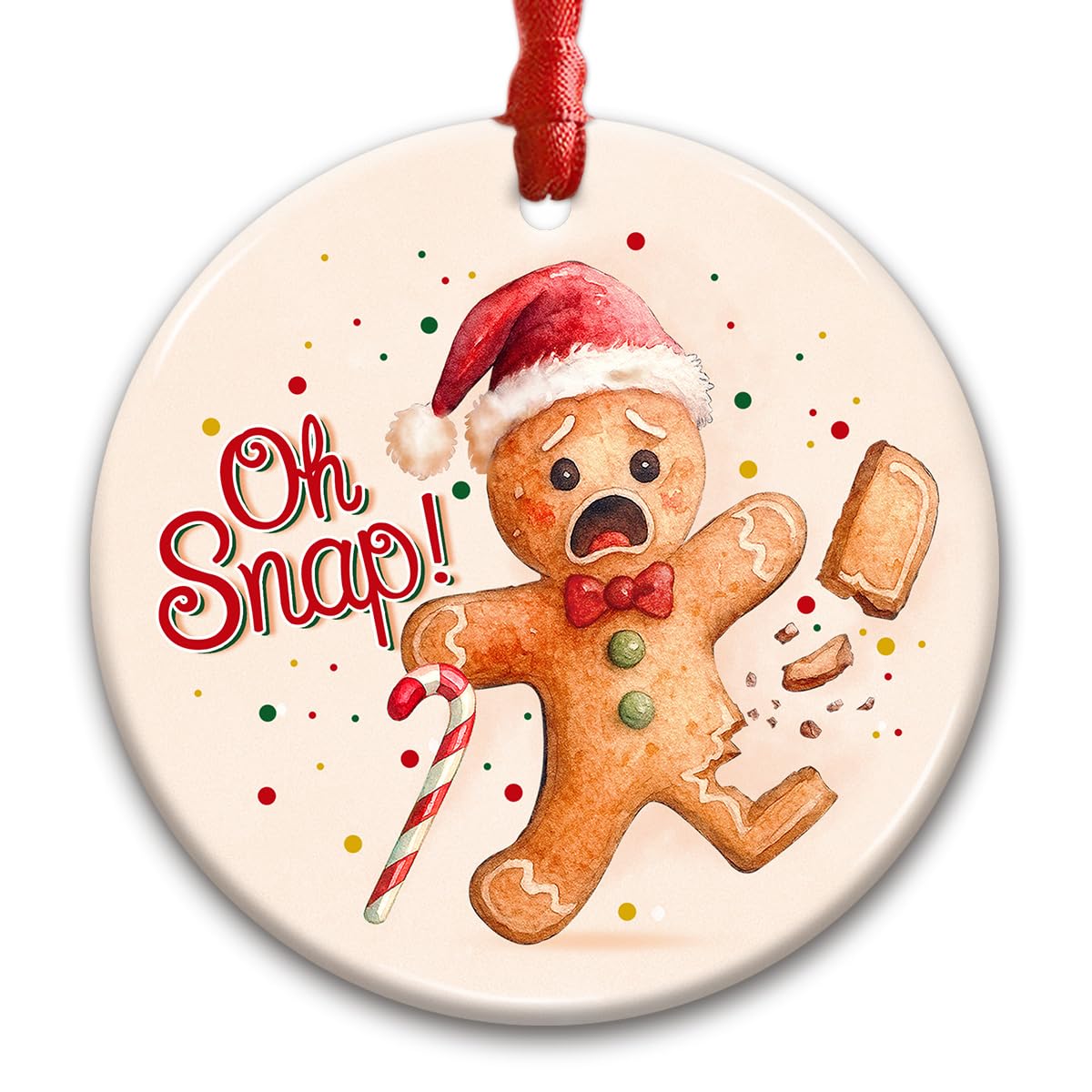 CHOANG Funny Gingerbread Man Ornament - Oh Snap Broken Leg Cookie Ceramic Decoration, Cute Gag Gift for Friends Family, Naughty Christmas Tree Ornament Holiday Humor
