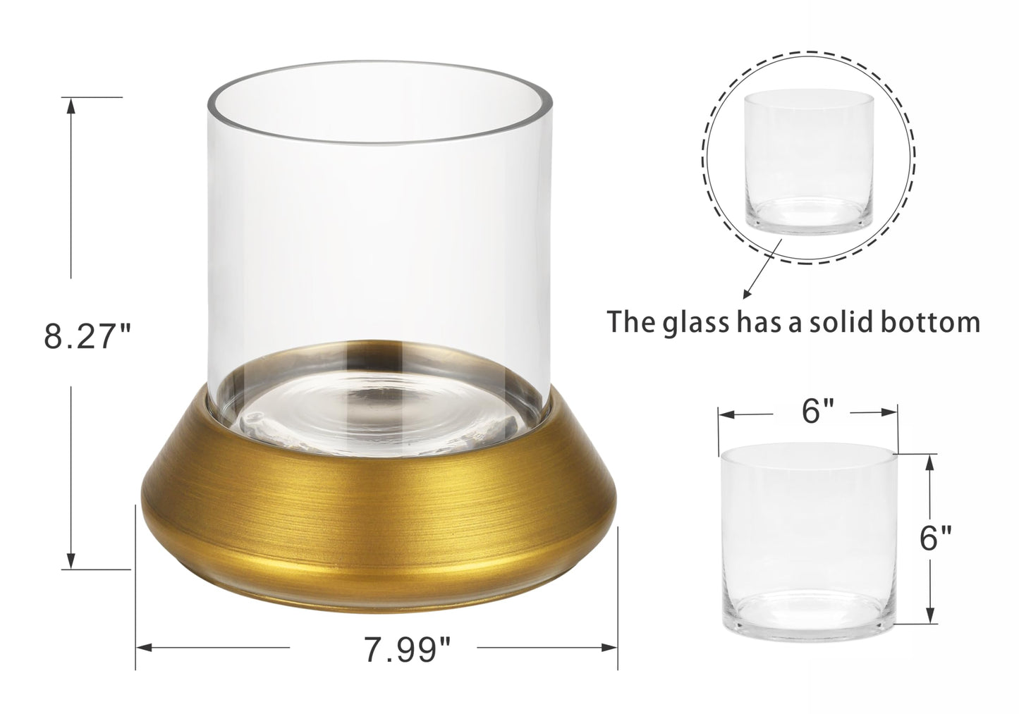 9" Farmhouse Glass Hurricane Candle Holder & Glass Vase with Metal Base in Antique Brass for Pillar & Flower Arrangement, Candlestick Holder, Terrarium, Centerpiece, Console, Dining Table, Mantel